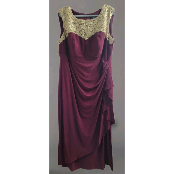 Alex Evenings Women's Plus 20W Wine Gold Lace Beaded Formal Gown NWT Black Tie - Picture 1 of 9